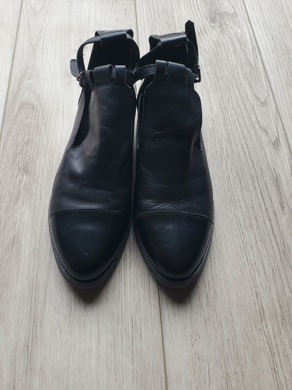 Topshop Black Leather Cutout Ankle Boots with Strap